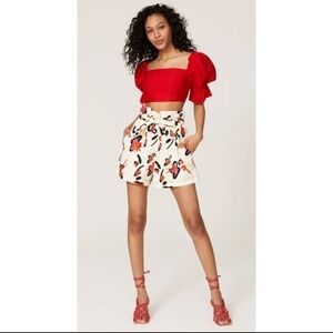 Tanya Taylor Quinn Floral Paperbag Linen Blend Shorts